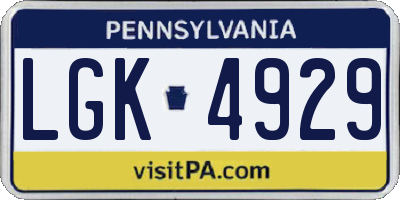 PA license plate LGK4929