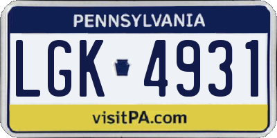 PA license plate LGK4931
