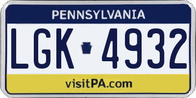 PA license plate LGK4932