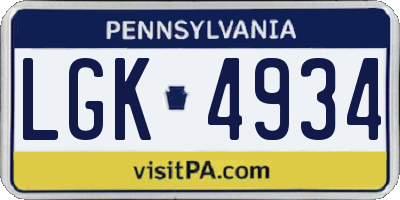 PA license plate LGK4934