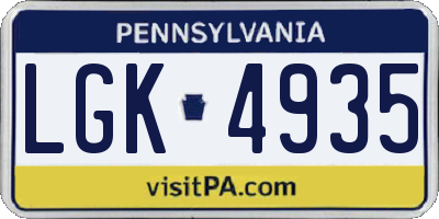 PA license plate LGK4935