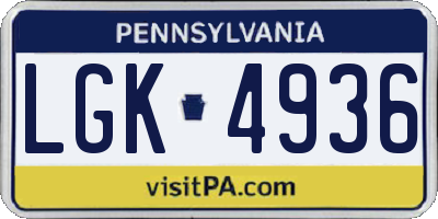PA license plate LGK4936