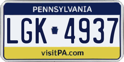 PA license plate LGK4937