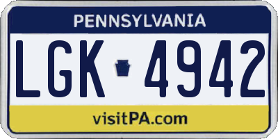 PA license plate LGK4942