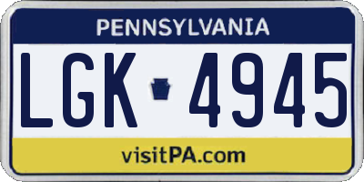 PA license plate LGK4945
