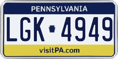 PA license plate LGK4949