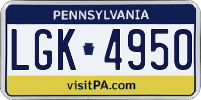 PA license plate LGK4950
