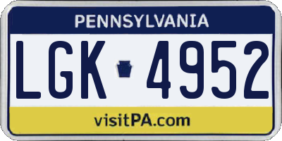 PA license plate LGK4952