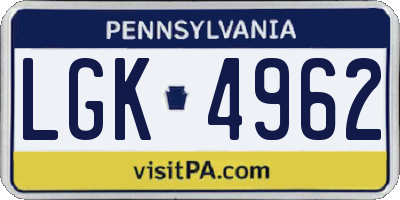 PA license plate LGK4962