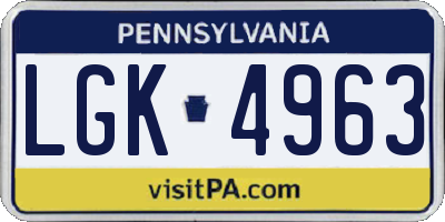 PA license plate LGK4963