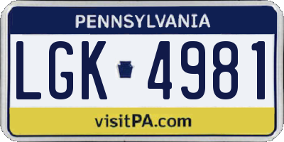 PA license plate LGK4981