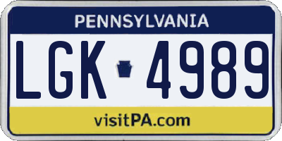 PA license plate LGK4989