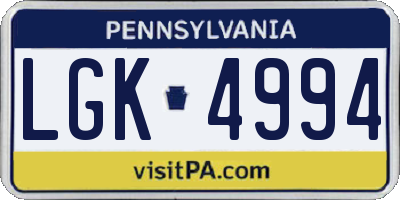 PA license plate LGK4994