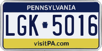 PA license plate LGK5016