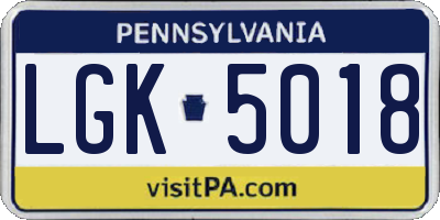 PA license plate LGK5018