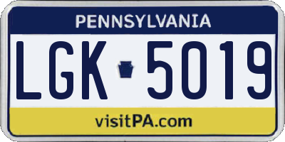 PA license plate LGK5019
