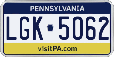 PA license plate LGK5062