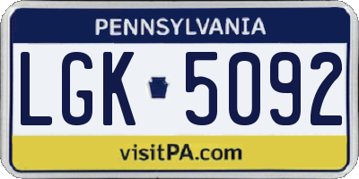 PA license plate LGK5092