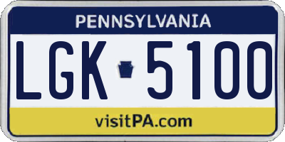 PA license plate LGK5100