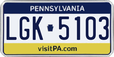 PA license plate LGK5103
