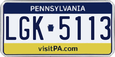 PA license plate LGK5113