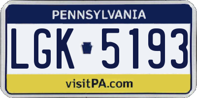 PA license plate LGK5193