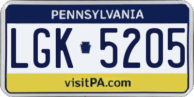 PA license plate LGK5205