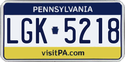 PA license plate LGK5218