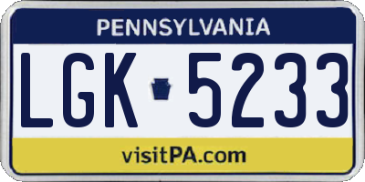 PA license plate LGK5233