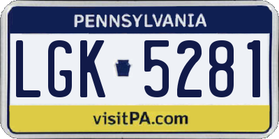 PA license plate LGK5281
