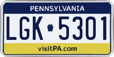 PA license plate LGK5301