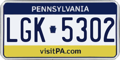 PA license plate LGK5302