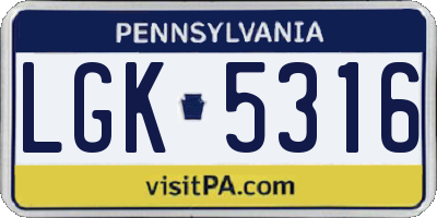PA license plate LGK5316