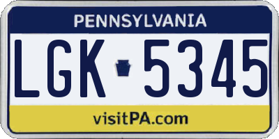PA license plate LGK5345