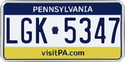 PA license plate LGK5347