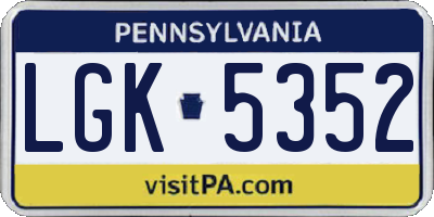 PA license plate LGK5352