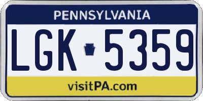 PA license plate LGK5359