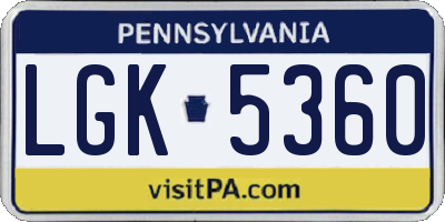 PA license plate LGK5360