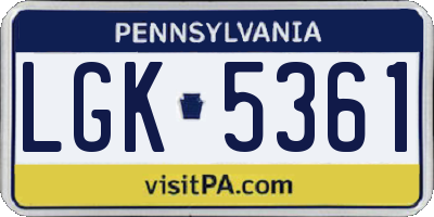 PA license plate LGK5361