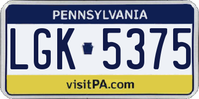 PA license plate LGK5375