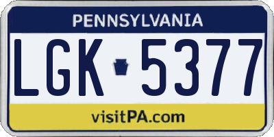 PA license plate LGK5377