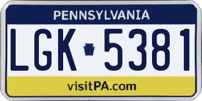 PA license plate LGK5381