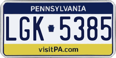 PA license plate LGK5385