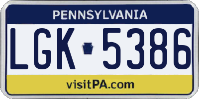 PA license plate LGK5386