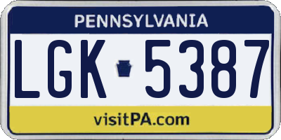 PA license plate LGK5387
