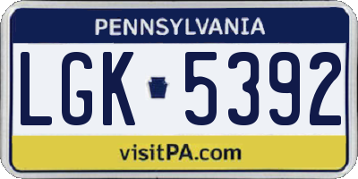 PA license plate LGK5392
