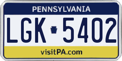 PA license plate LGK5402