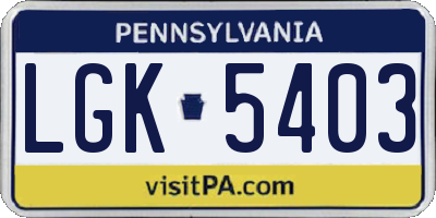 PA license plate LGK5403