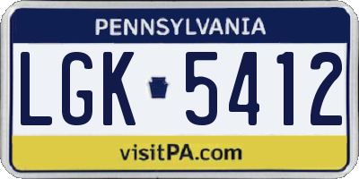PA license plate LGK5412