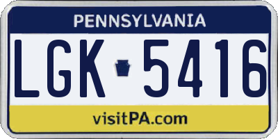PA license plate LGK5416